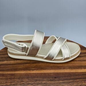 Cole Haan Sandals Womens 8.5B Metallic Champagne Gold Leather Strappy Adjustable